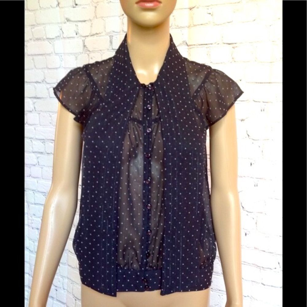 Top shop cap sleeved blouse with in navy and white